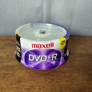 New Sealed Package 25 Maxell DVD + R 120 Minute Blank Media 4.7gb on Spindle